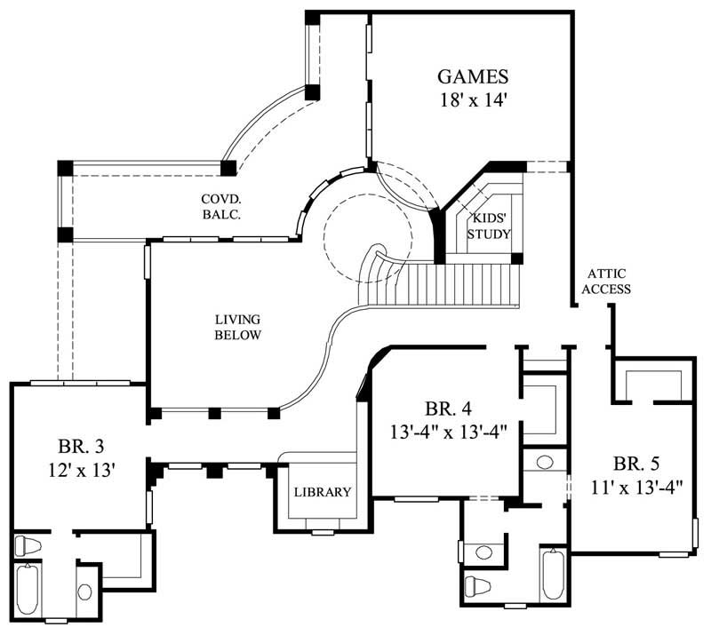 Floor Plan Second Story of Mediterranean Plan #134-1113