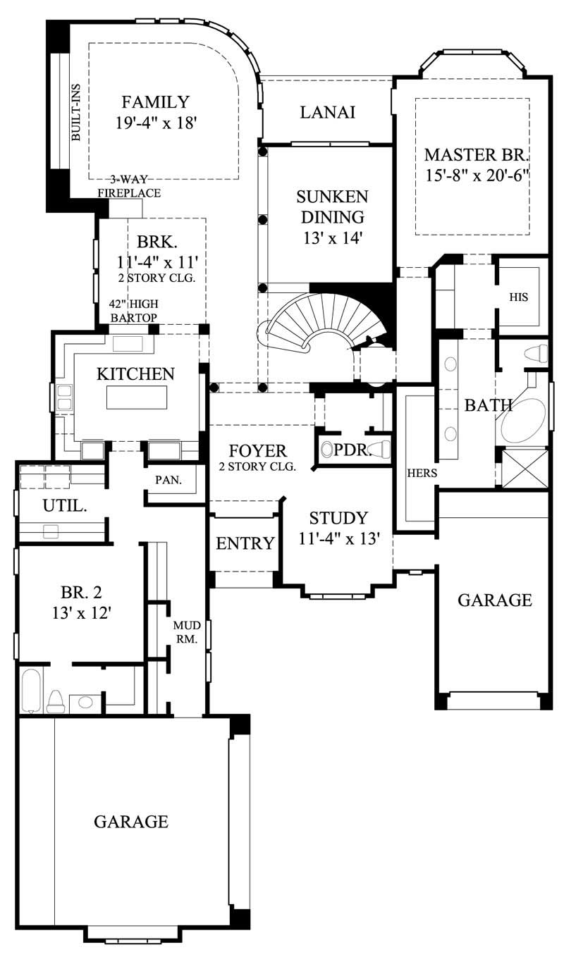 Floor Plan First Story of Mediterranean Plan #134-1117