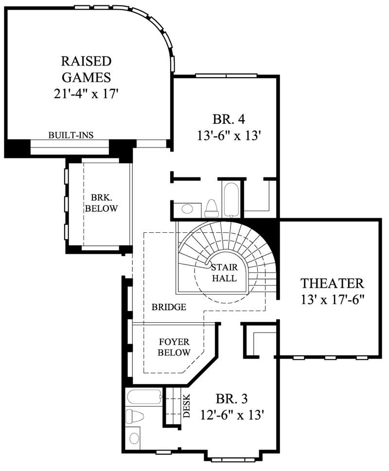Floor Plan Second Story of Mediterranean Plan #134-1117