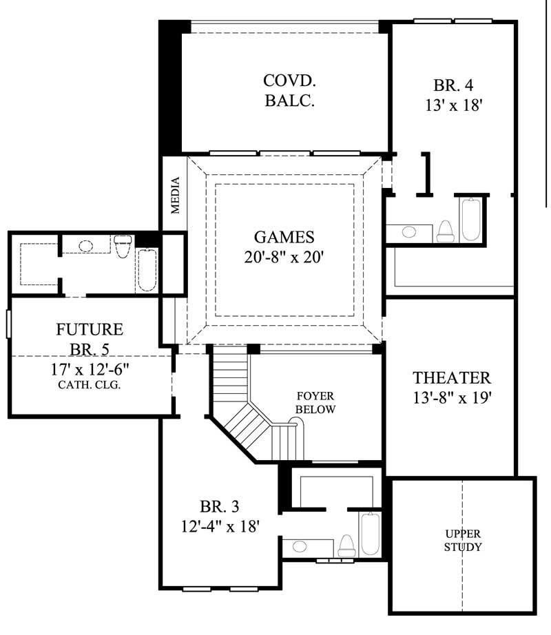 Floor Plan Second Story of Luxury Plan #134-1120