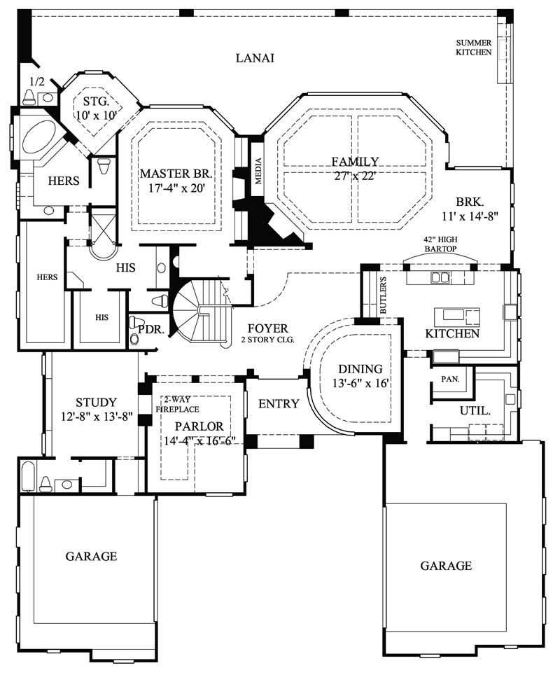 Floor Plan First Story of Mediterranean Plan #134-1131