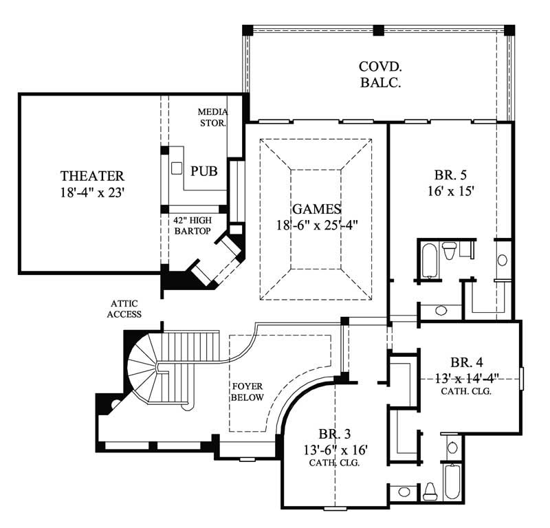 Floor Plan Second Story of Mediterranean Plan #134-1131