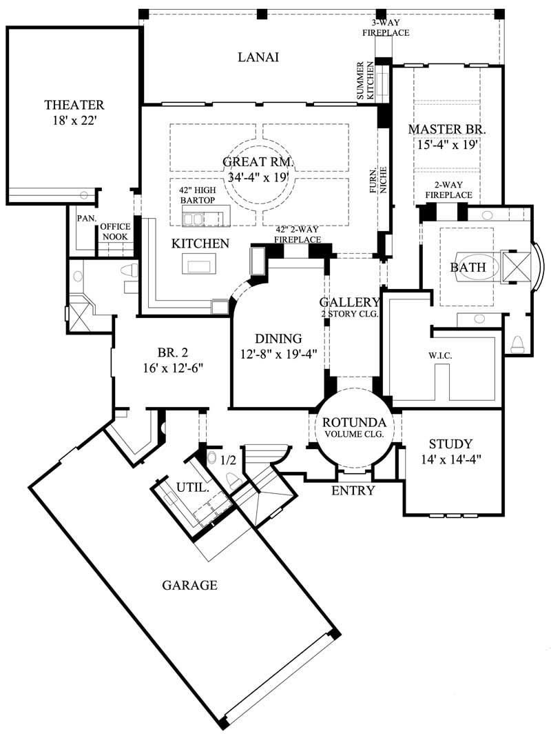 Floor Plan First Story of Mediterranean Plan #134-1135