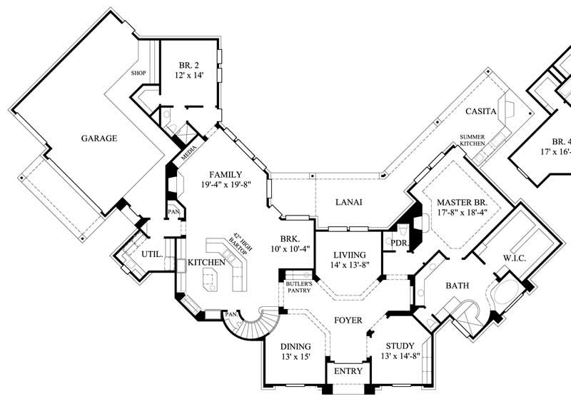 Floor Plan First Story of Luxury Plan #134-1137