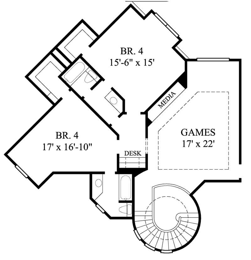 Floor Plan Second Story of Luxury Plan #134-1137