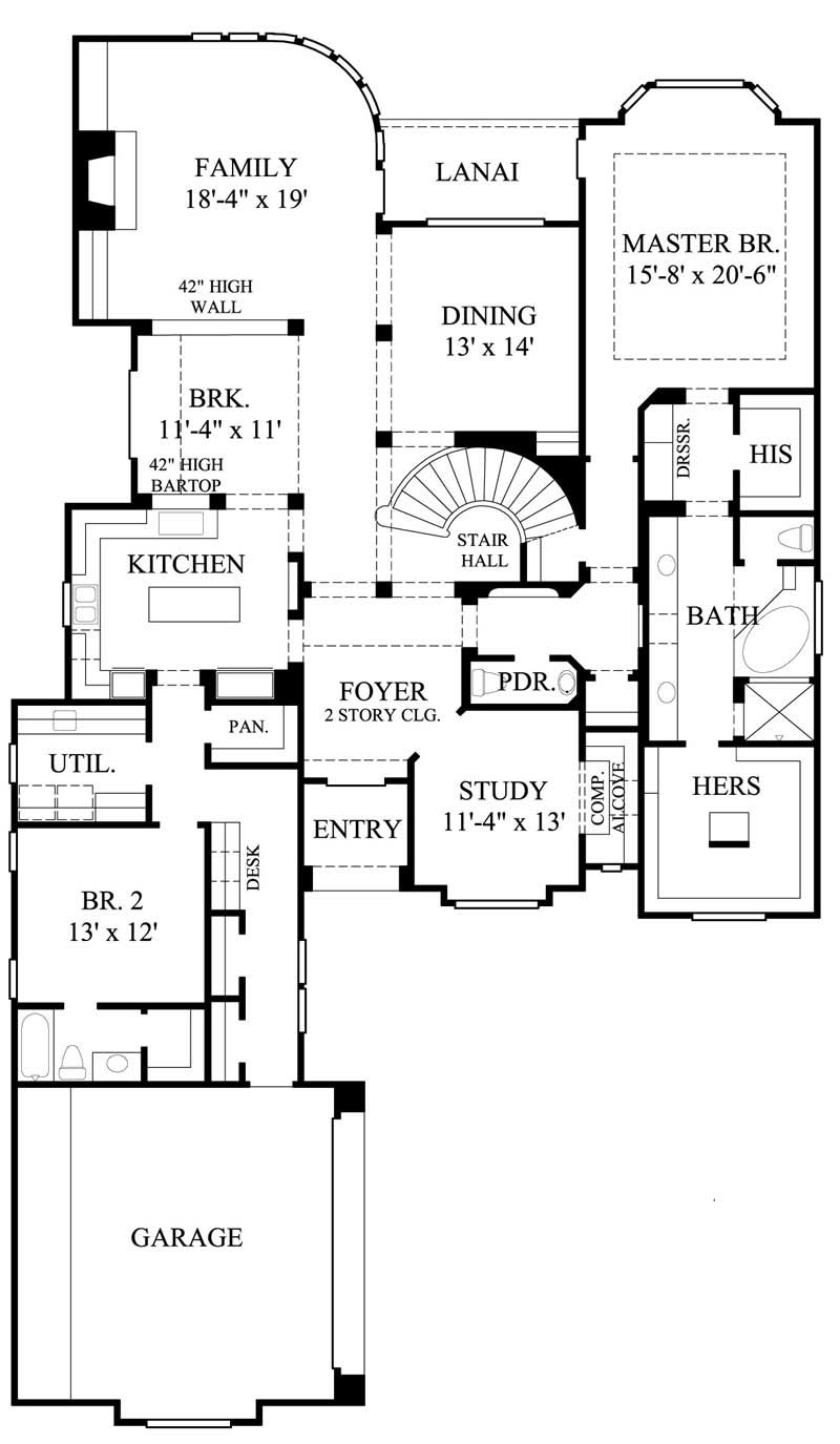 Floor Plan First Story of Mediterranean Plan #134-1138
