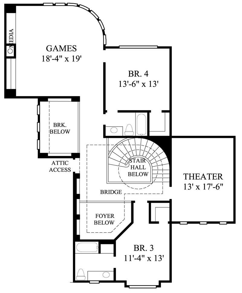 Floor Plan Second Story of Mediterranean Plan #134-1138