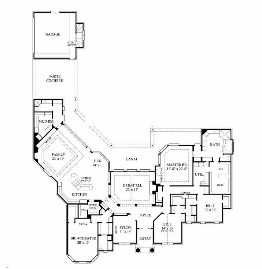 Floor Plan First Story of European Plan #134-1141