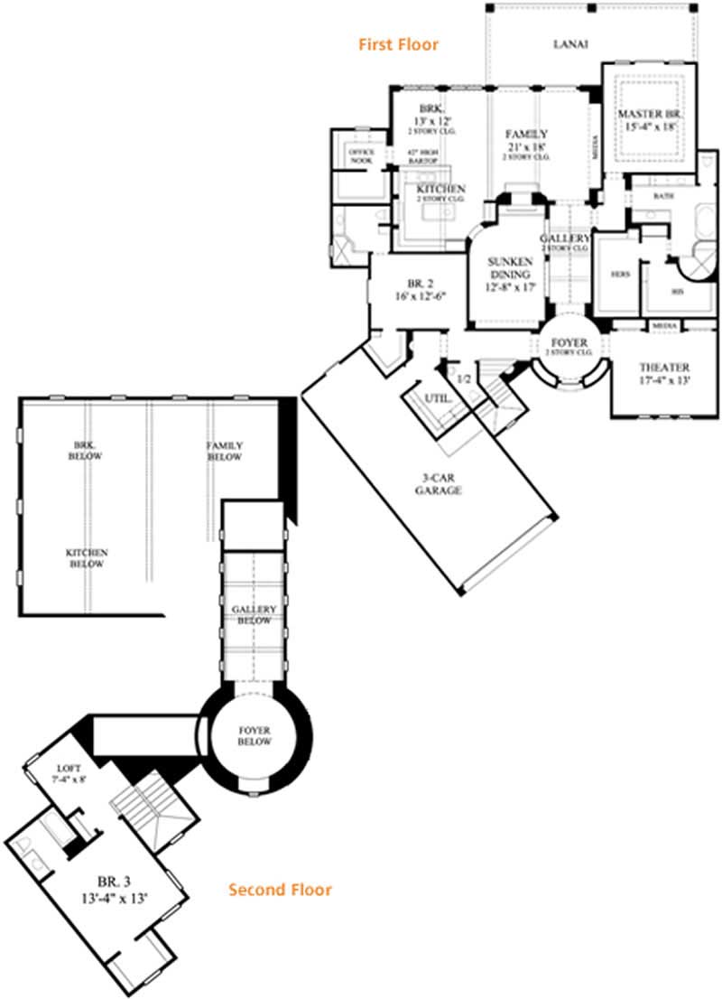 Floor Plan First Story of Mediterranean Plan #134-1152