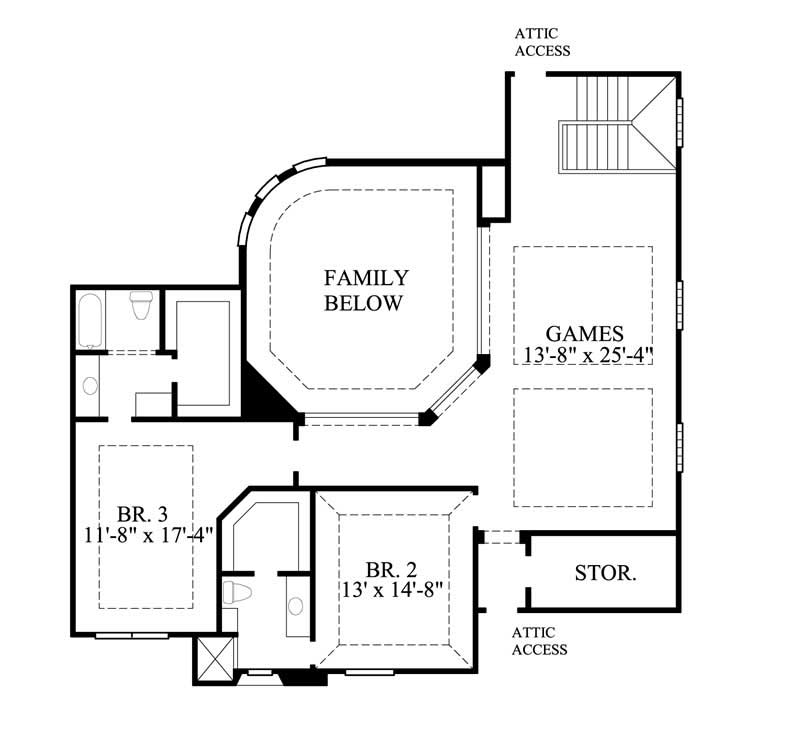 Floor Plan Second Story of Mediterranean Plan #134-1153