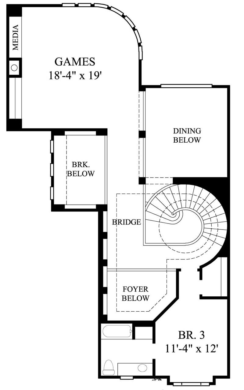 Floor Plan Second Story of Mediterranean Plan #134-1155