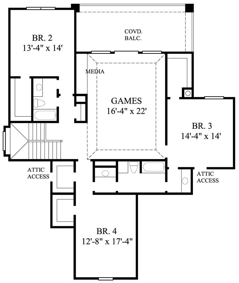 Floor Plan Second Story of Mediterranean Plan #134-1156