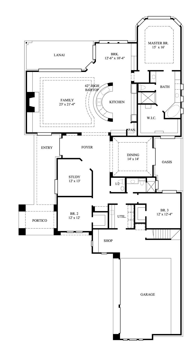 Floor Plan First Story of Ranch Plan #134-1162