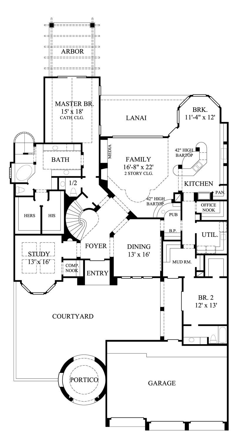 Floor Plan First Story of Mediterranean Plan #134-1171