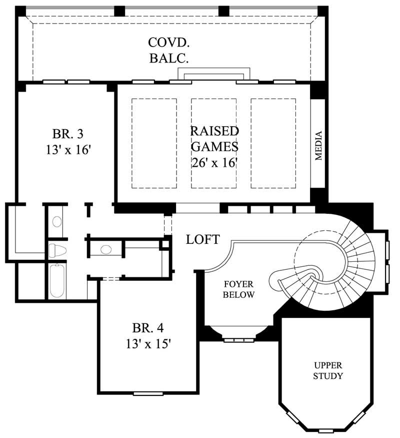 Floor Plan Second Story of Mediterranean Plan #134-1173