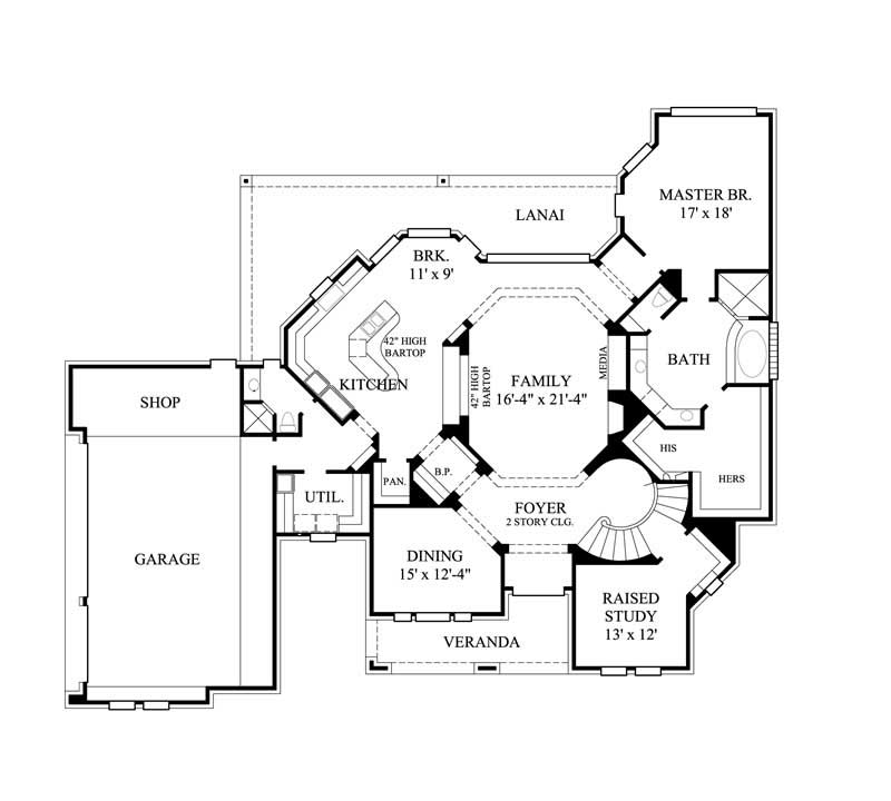 Floor Plan First Story of Luxury Plan #134-1179