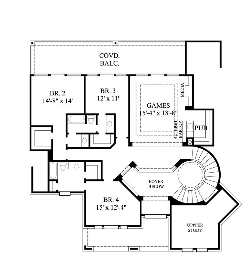 Floor Plan Second Story of Luxury Plan #134-1179