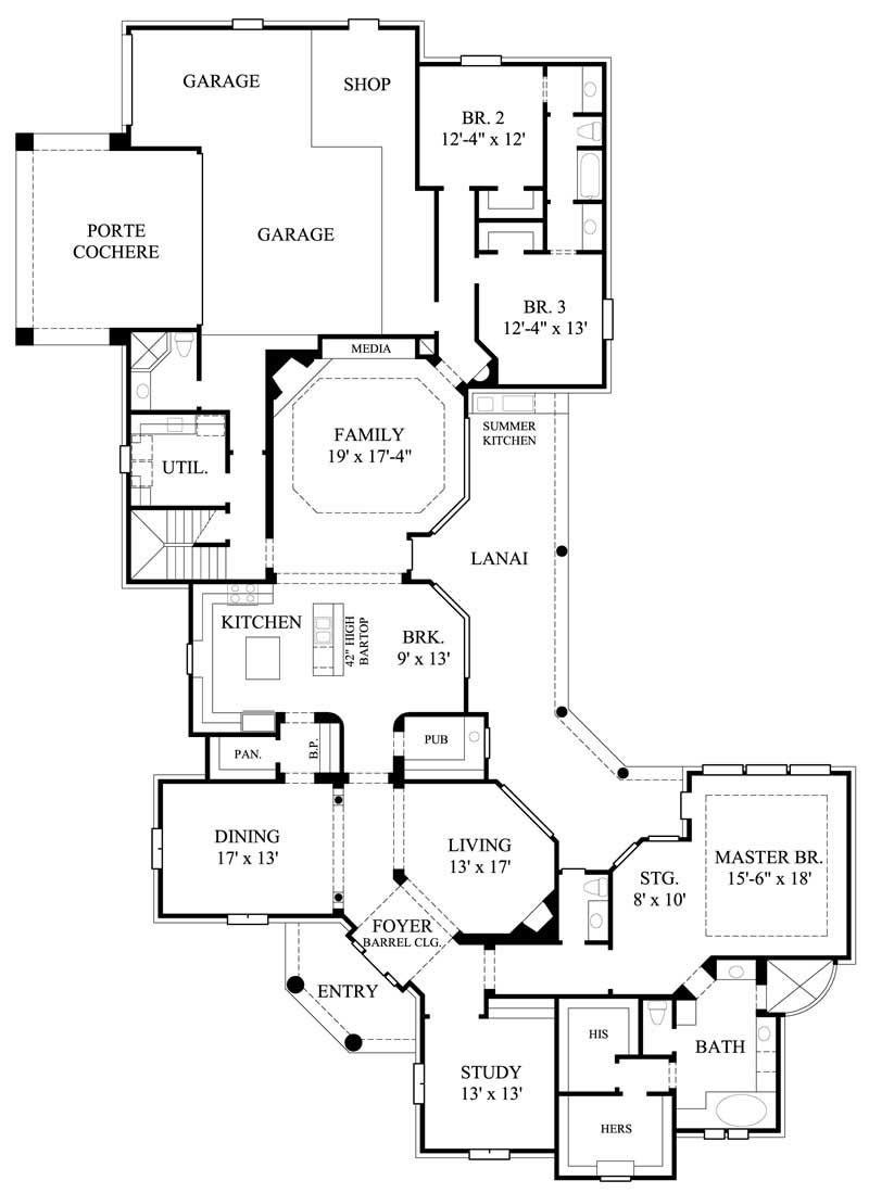 Floor Plan First Story of Luxury Plan #134-1182
