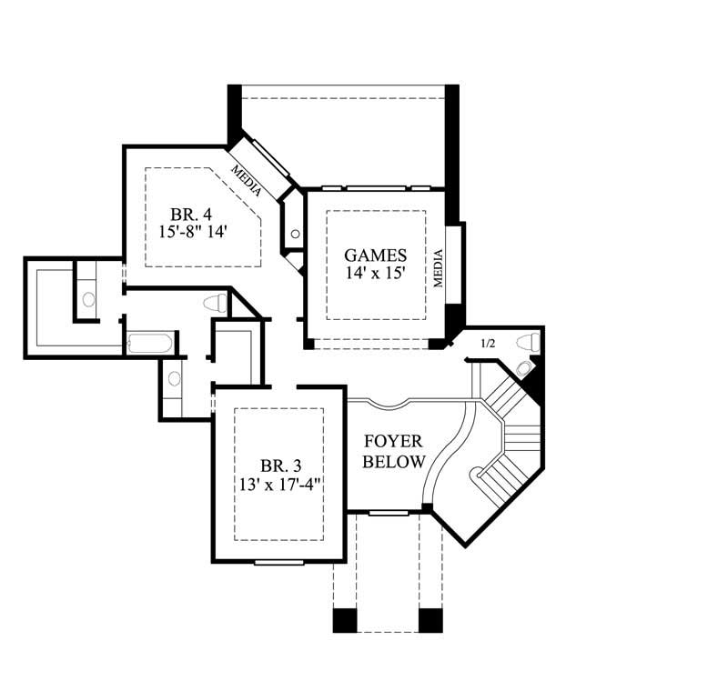 Floor Plan Second Story of Luxury Plan #134-1194