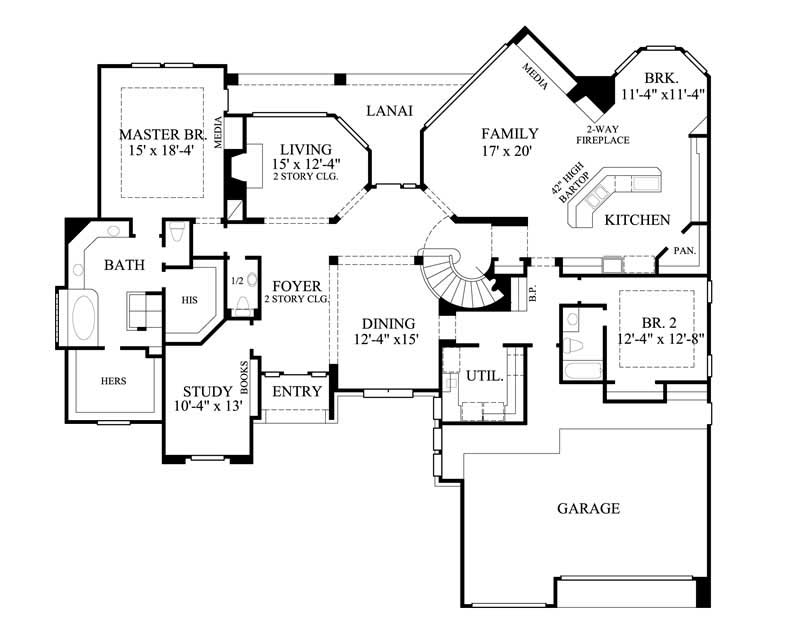 Floor Plan First Story of European Plan #134-1195