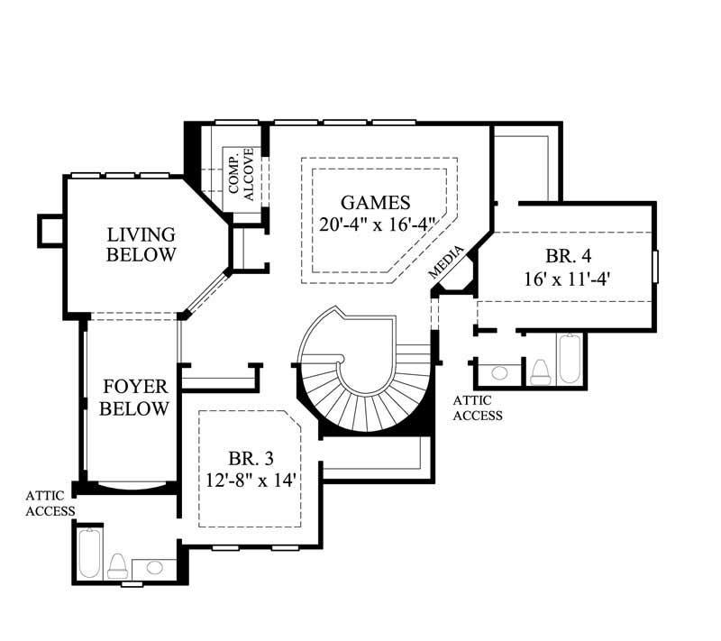 Floor Plan Second Story of European Plan #134-1195
