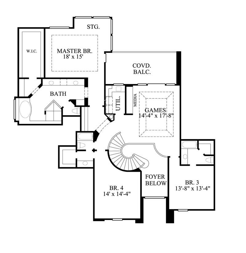 Floor Plan Second Story of Luxury Plan #134-1197