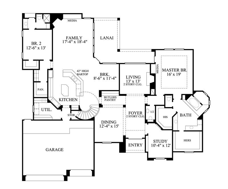 Floor Plan First Story of Luxury Plan #134-1204