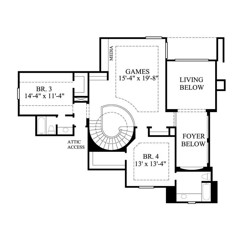 Floor Plan Second Story of Luxury Plan #134-1204