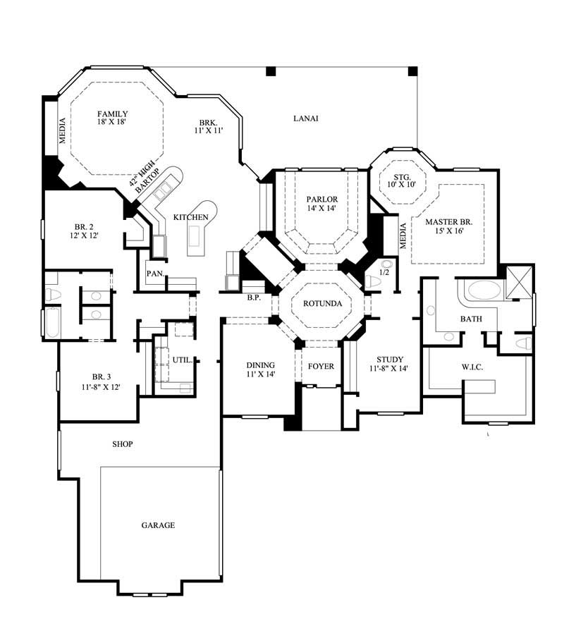 Floor Plan First Story of Ranch Plan #134-1223