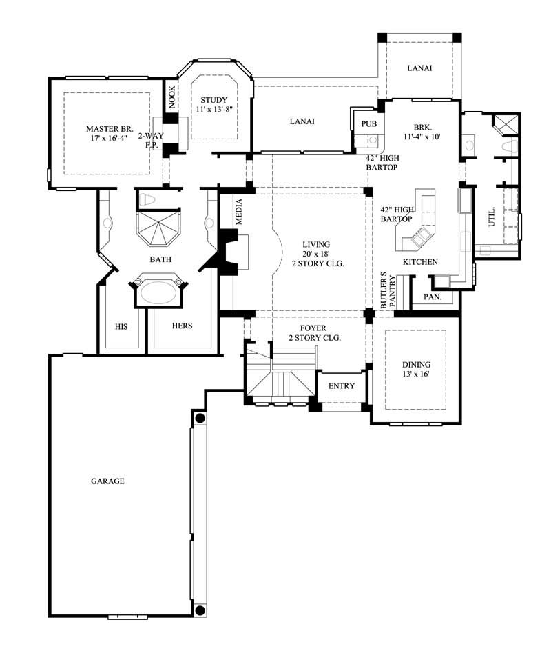 Floor Plan First Story of Mediterranean Plan #134-1253