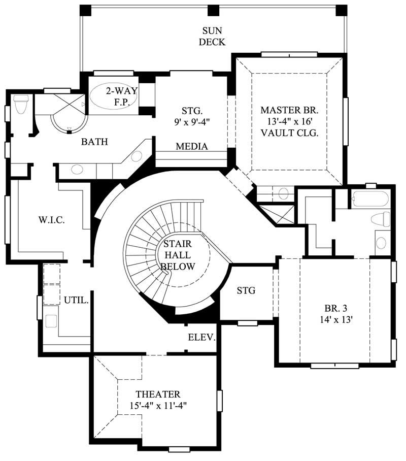 Floor Plan Second Story of Luxury Plan #134-1254