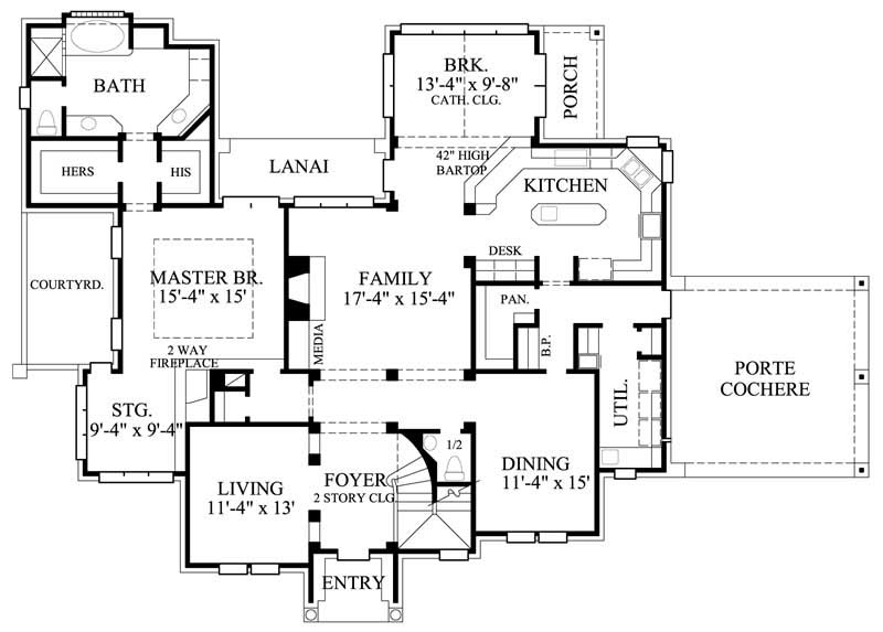 Floor Plan First Story of Luxury Plan #134-1258