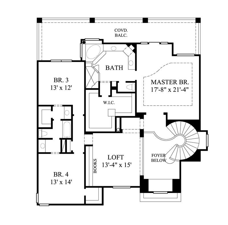 Floor Plan Second Story of Mediterranean Plan #134-1280