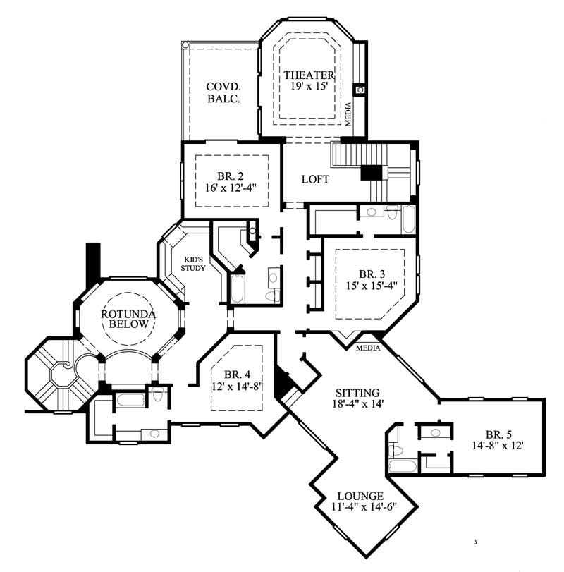 Floor Plan Second Story of Mediterranean Plan #134-1281