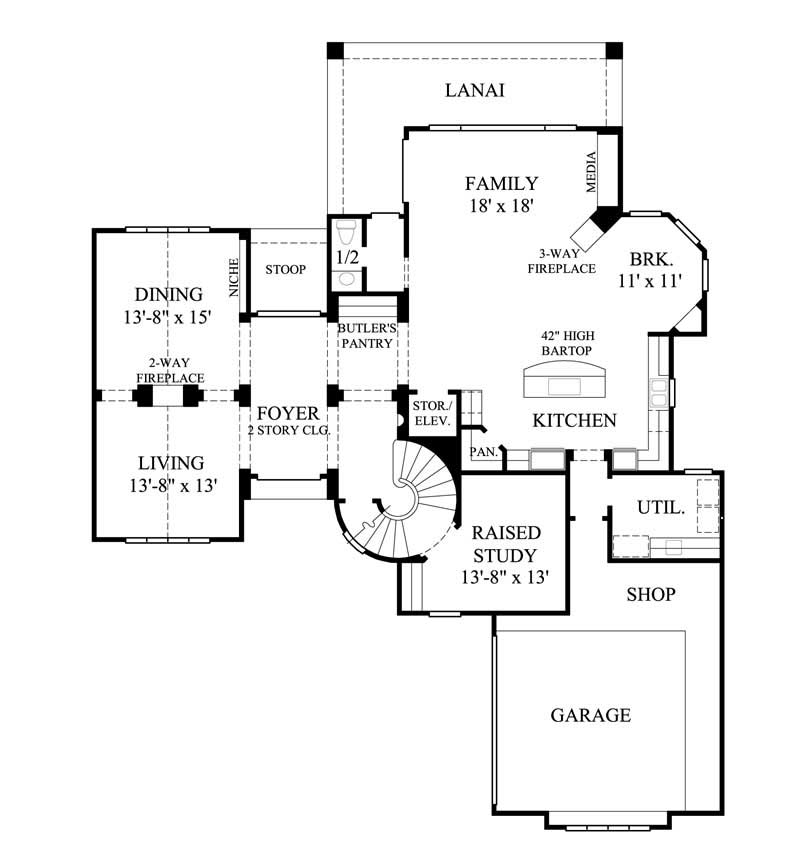 Floor Plan First Story of Luxury Plan #134-1290