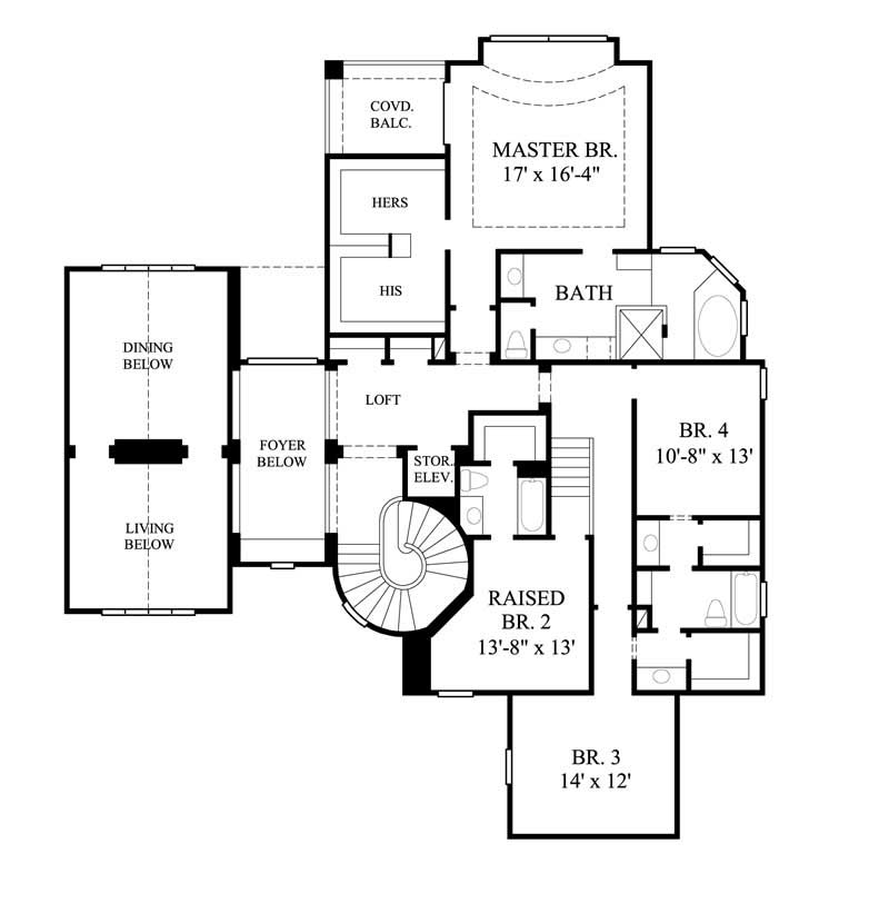 Floor Plan Second Story of Luxury Plan #134-1290