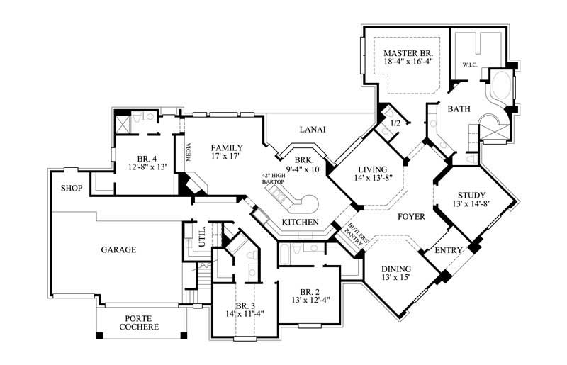 Floor Plan First Story of Luxury Plan #134-1295
