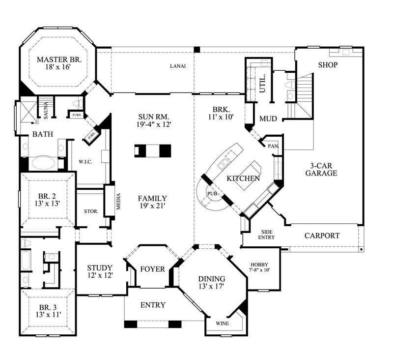 Floor Plan First Story of Luxury Plan #134-1296