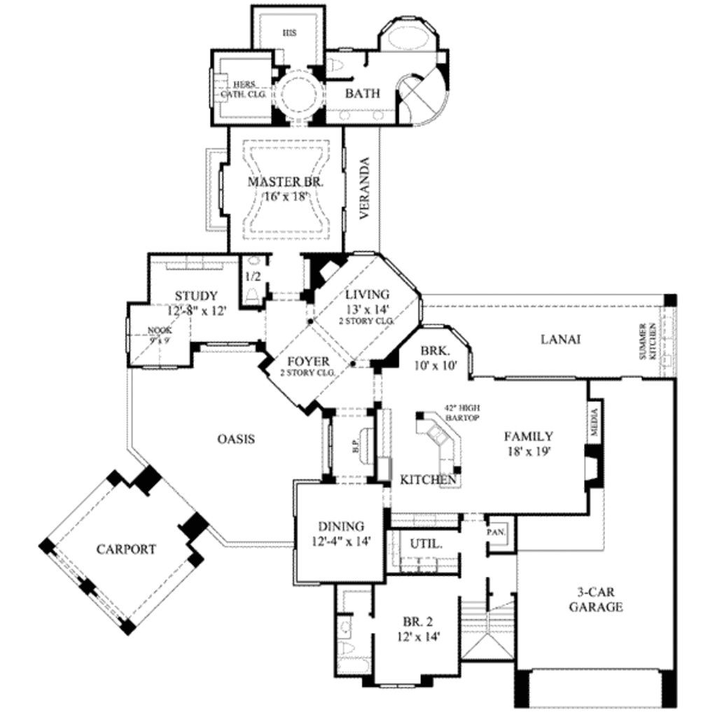 Floor Plan First Story of Luxury Plan #134-1299