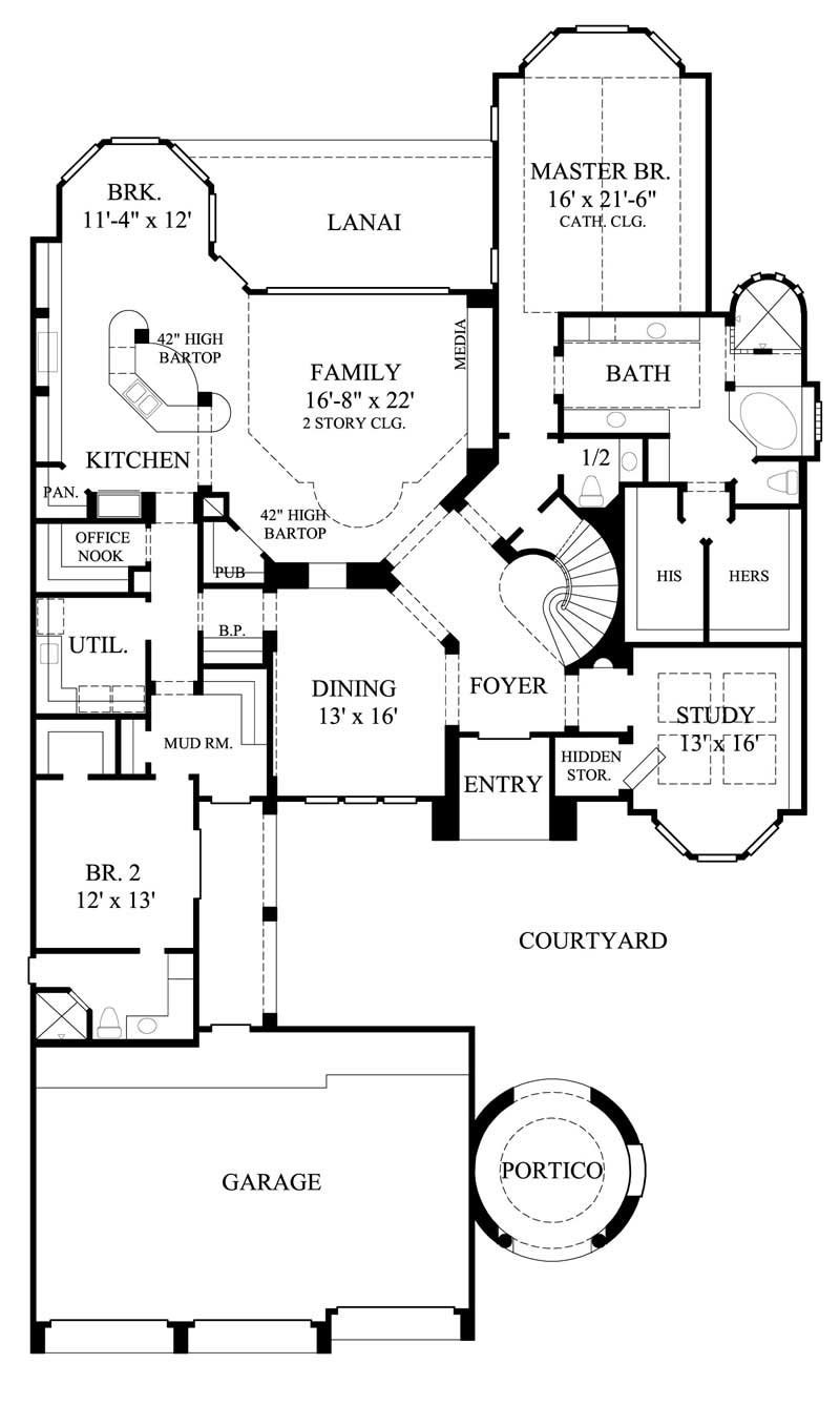Floor Plan First Story of Mediterranean Plan #134-1304