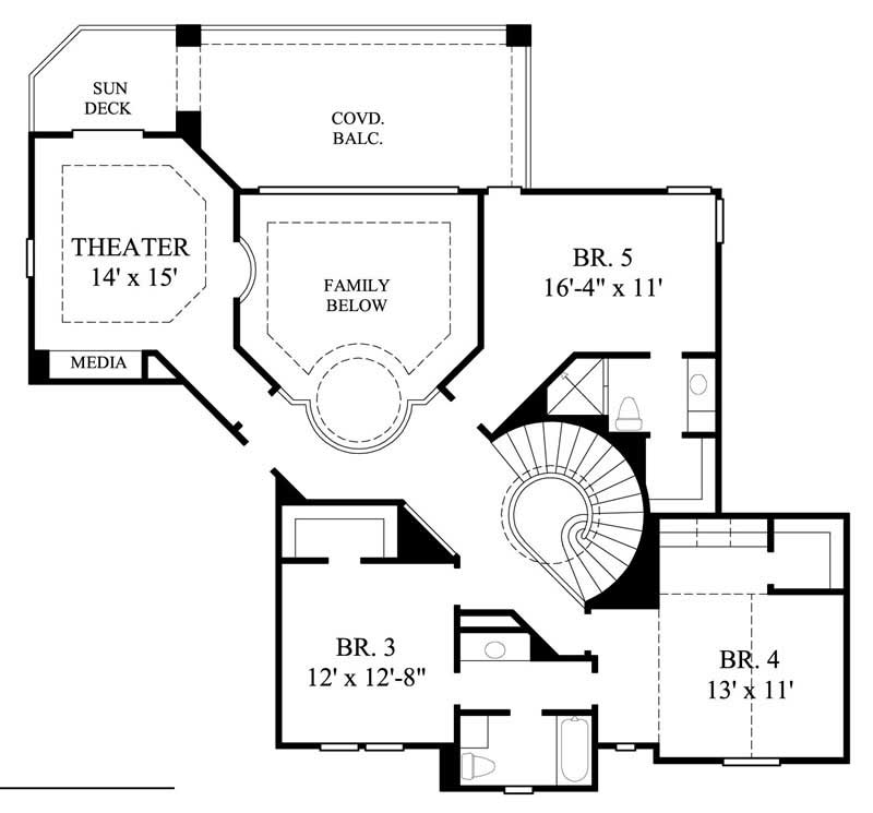 Floor Plan Second Story of Mediterranean Plan #134-1304