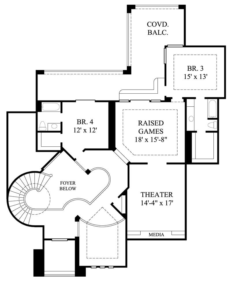 Floor Plan Second Story of Mediterranean Plan #134-1315
