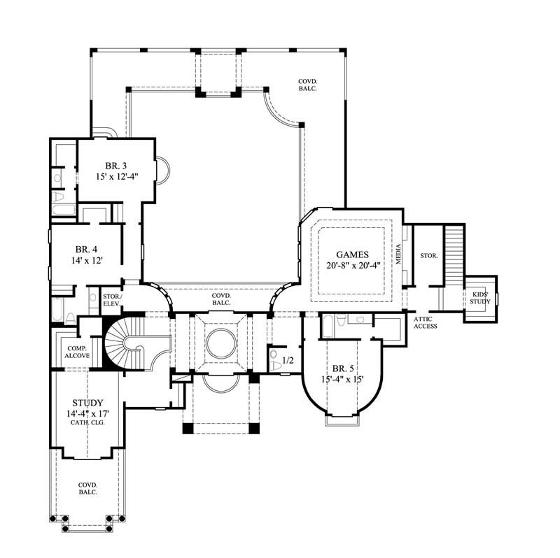 Floor Plan Second Story of Luxury Plan #134-1332