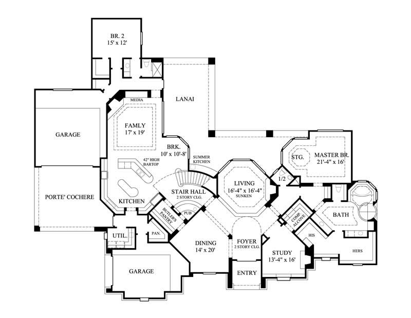 Floor Plan First Story of Luxury Plan #134-1343