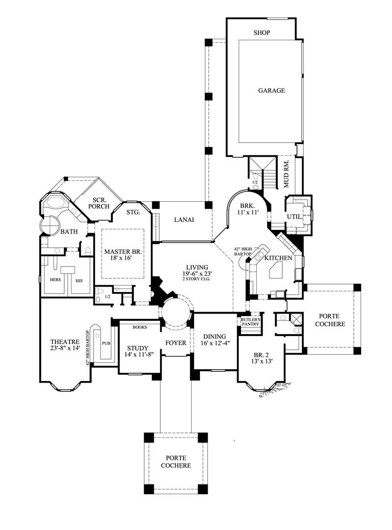 Floor Plan First Story of Luxury Plan #134-1345