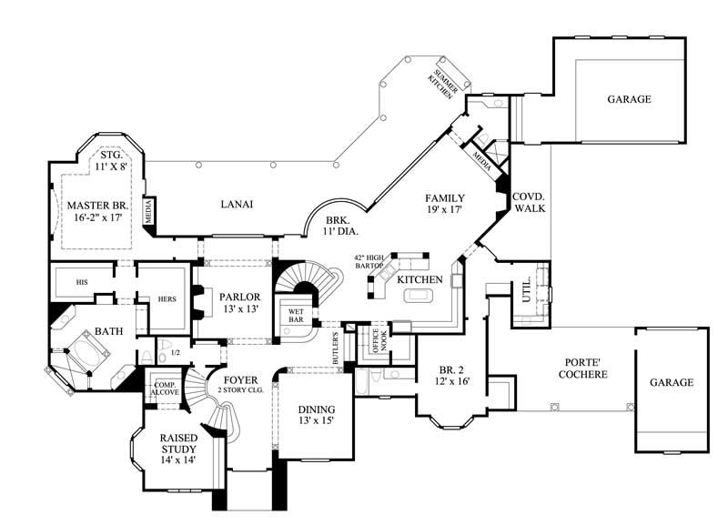 Floor Plan First Story of Luxury Plan #134-1346