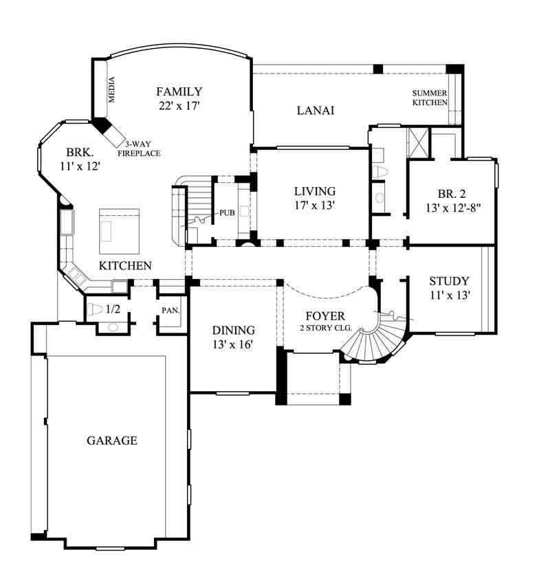 Floor Plan First Story of Luxury Plan #134-1347