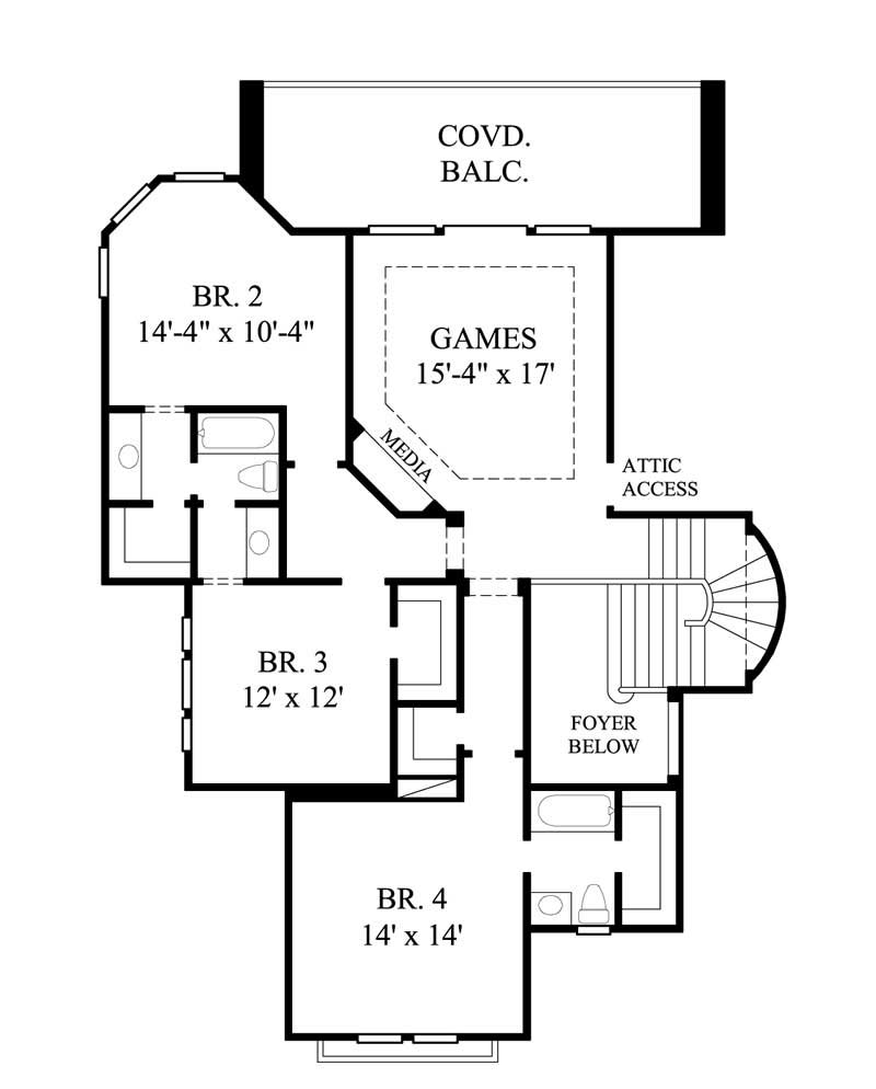 Floor Plan Second Story of Mediterranean Plan #134-1348
