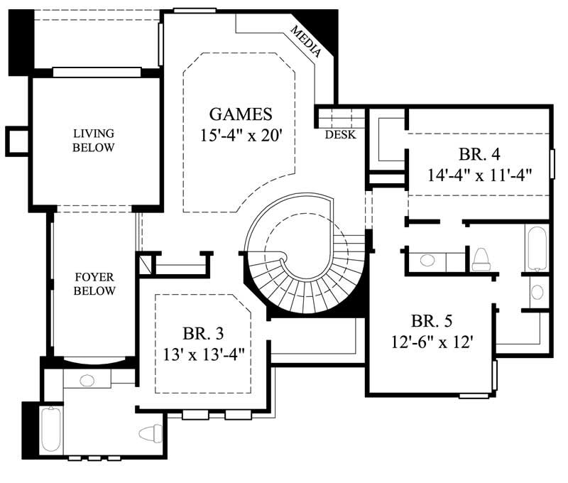Floor Plan Second Story of Luxury Plan #134-1360