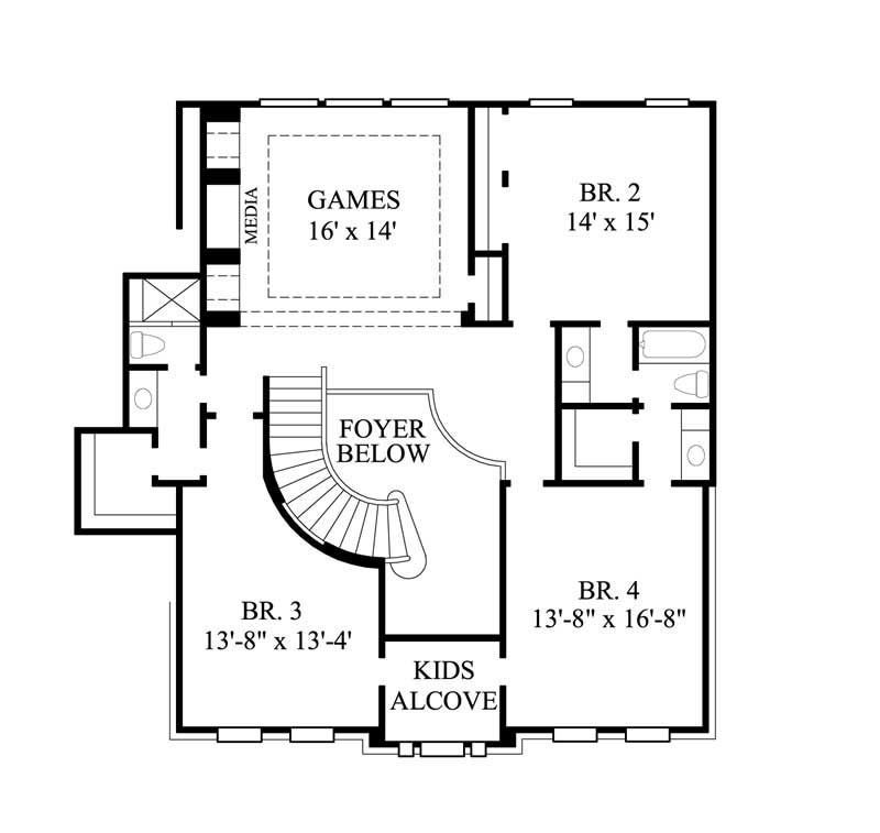 Floor Plan Second Story of Luxury Plan #134-1371
